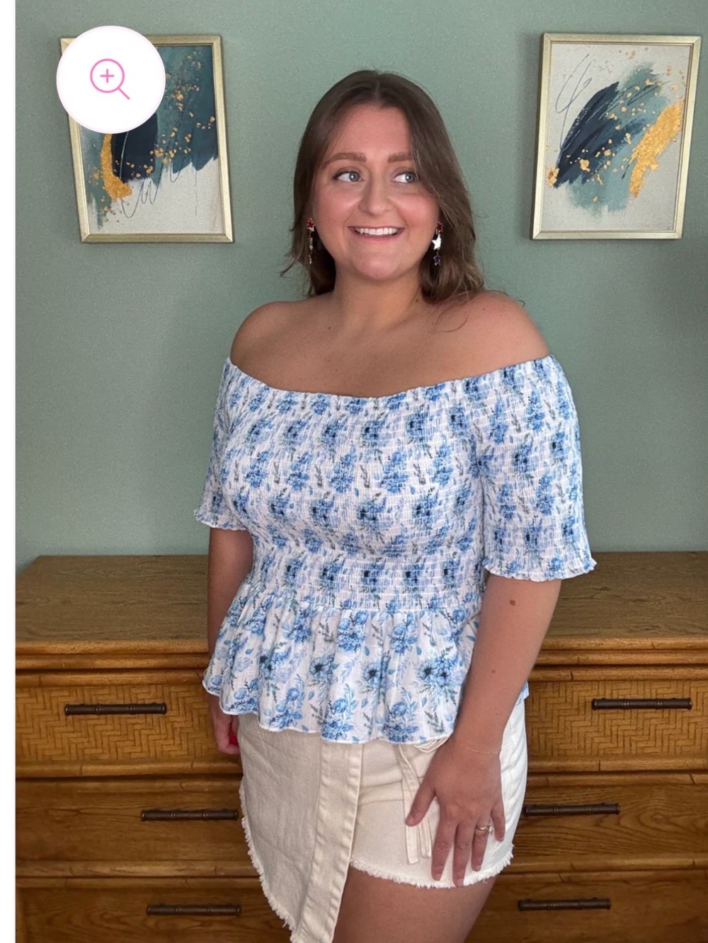 Blue Floral Smocked Peplum Blouse - Women